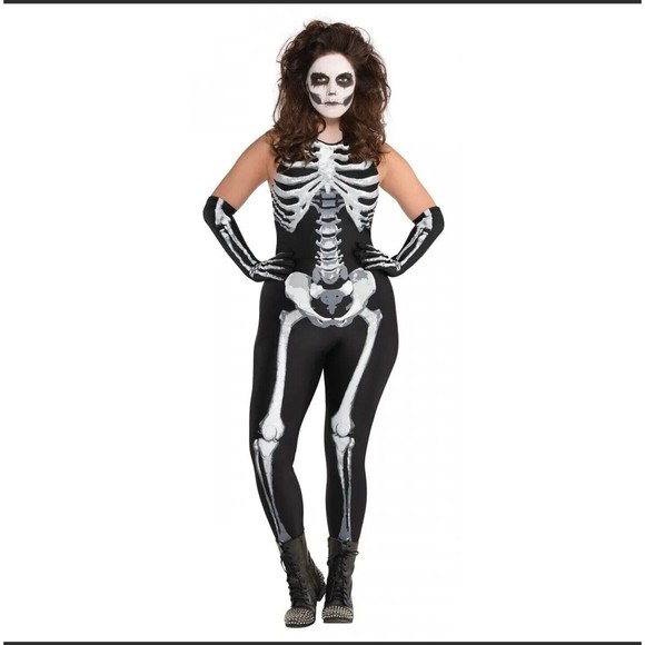 Skeleton Costume Adult Female Bodysuit Halloween Fancy Dress Plus 18-20 - Picture 4 of 7
